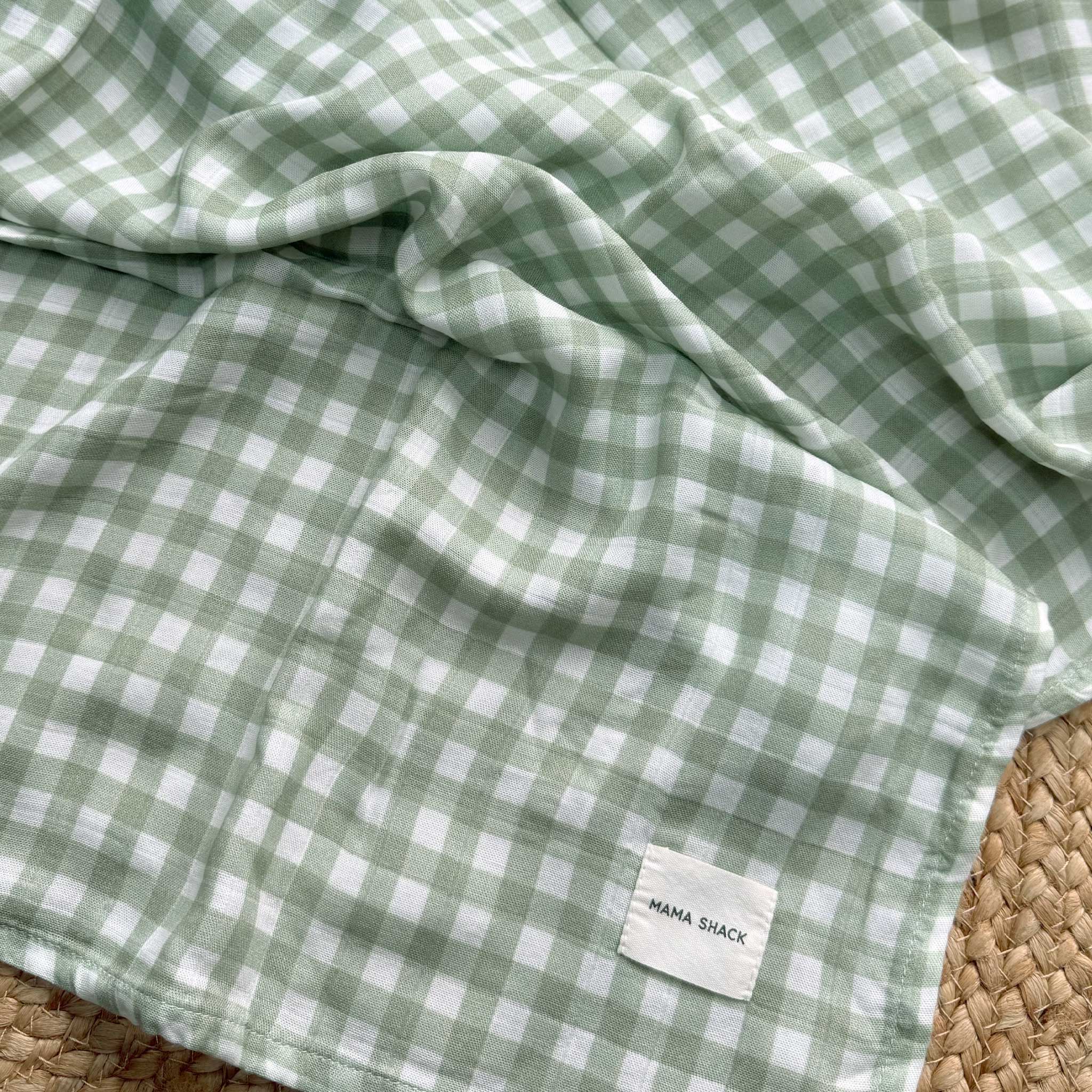Muslin Swaddle Blanket - Sage Gingham