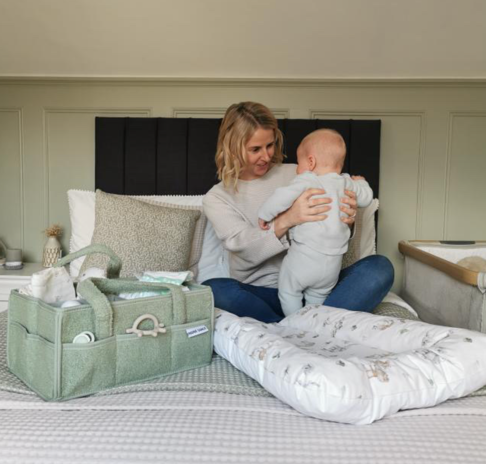 Nappy Caddy with Pockets - Teddy Fleece - Sage