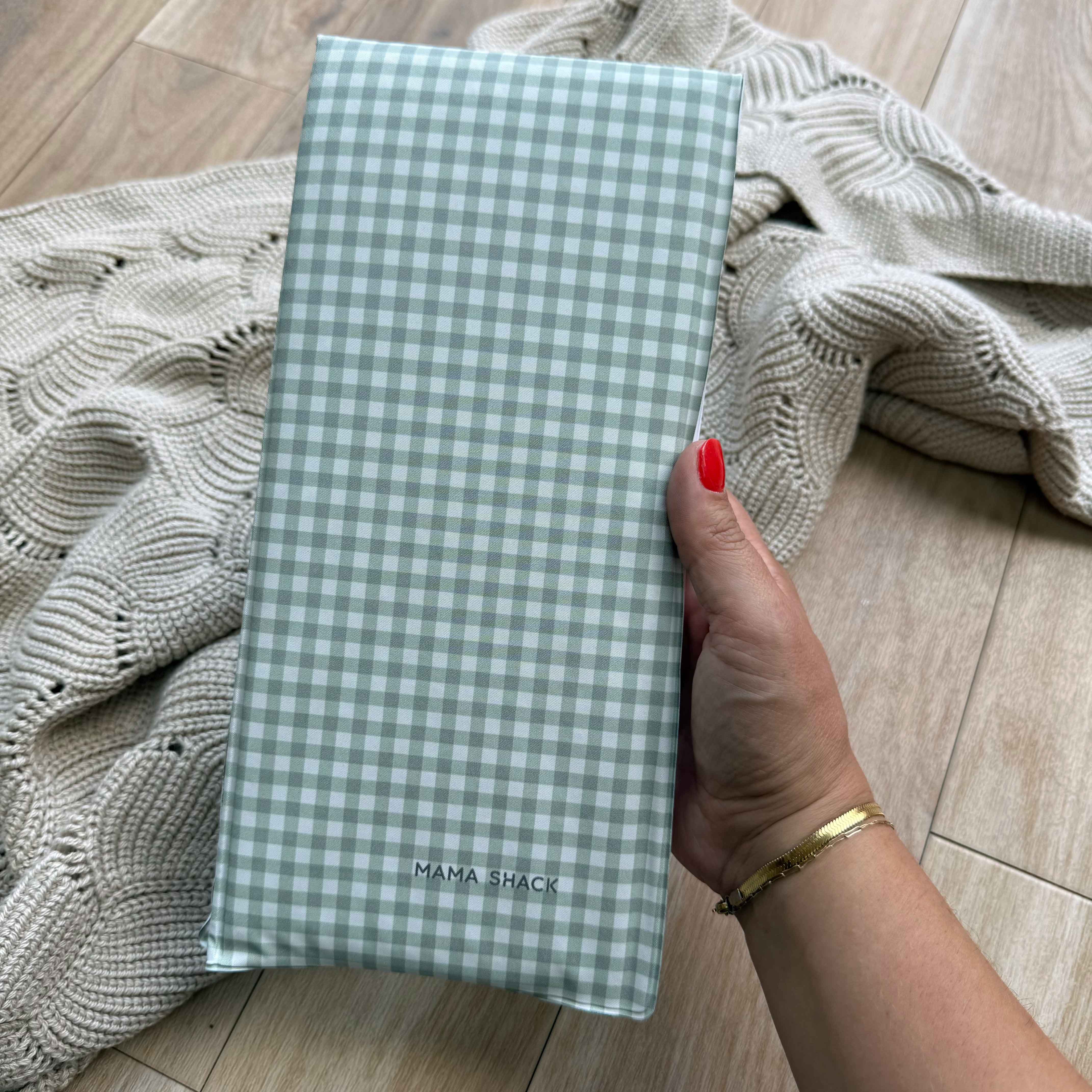 Foldable Travel Changing Mat - Sage Green Gingham