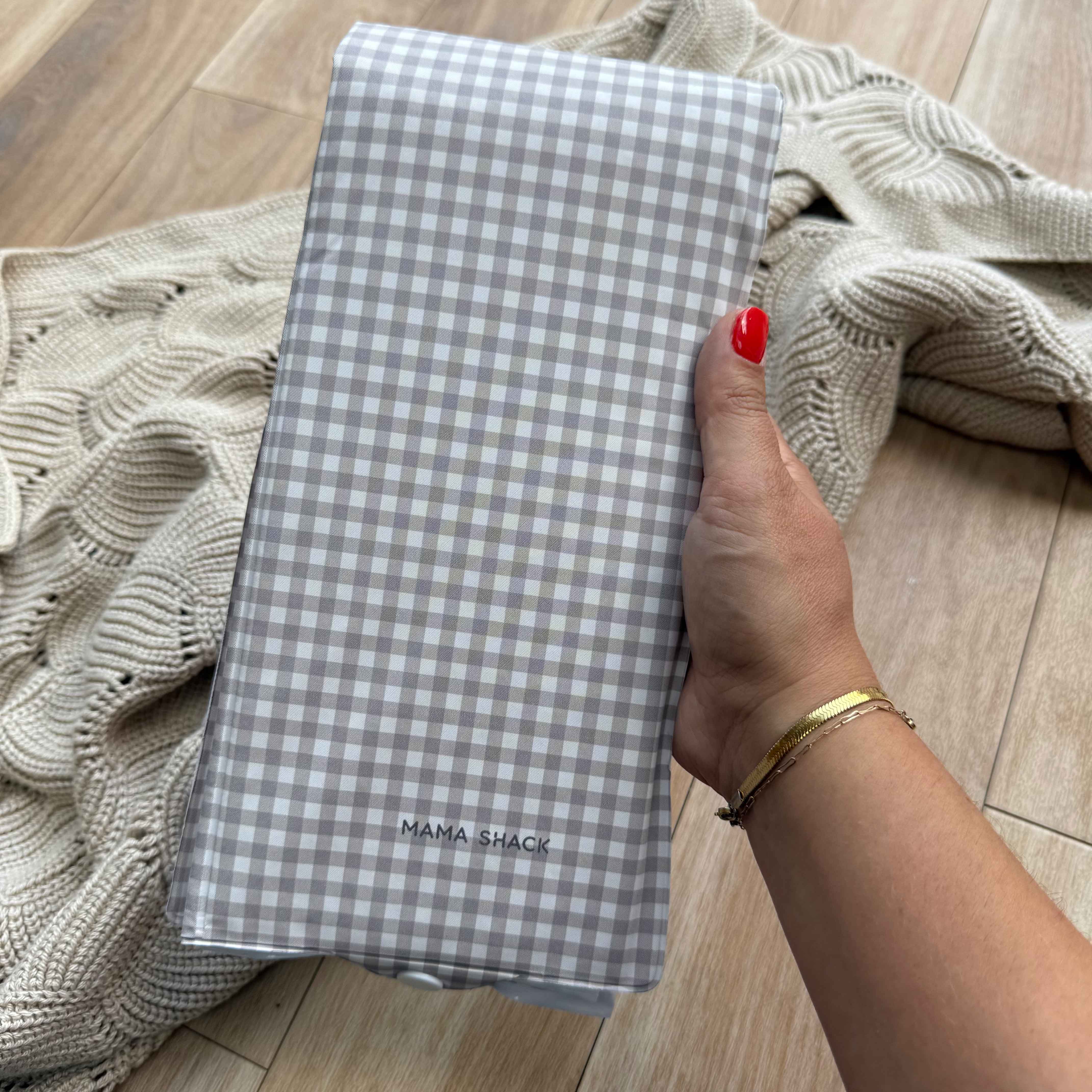 Foldable Travel Changing Mat - Greige Gingham