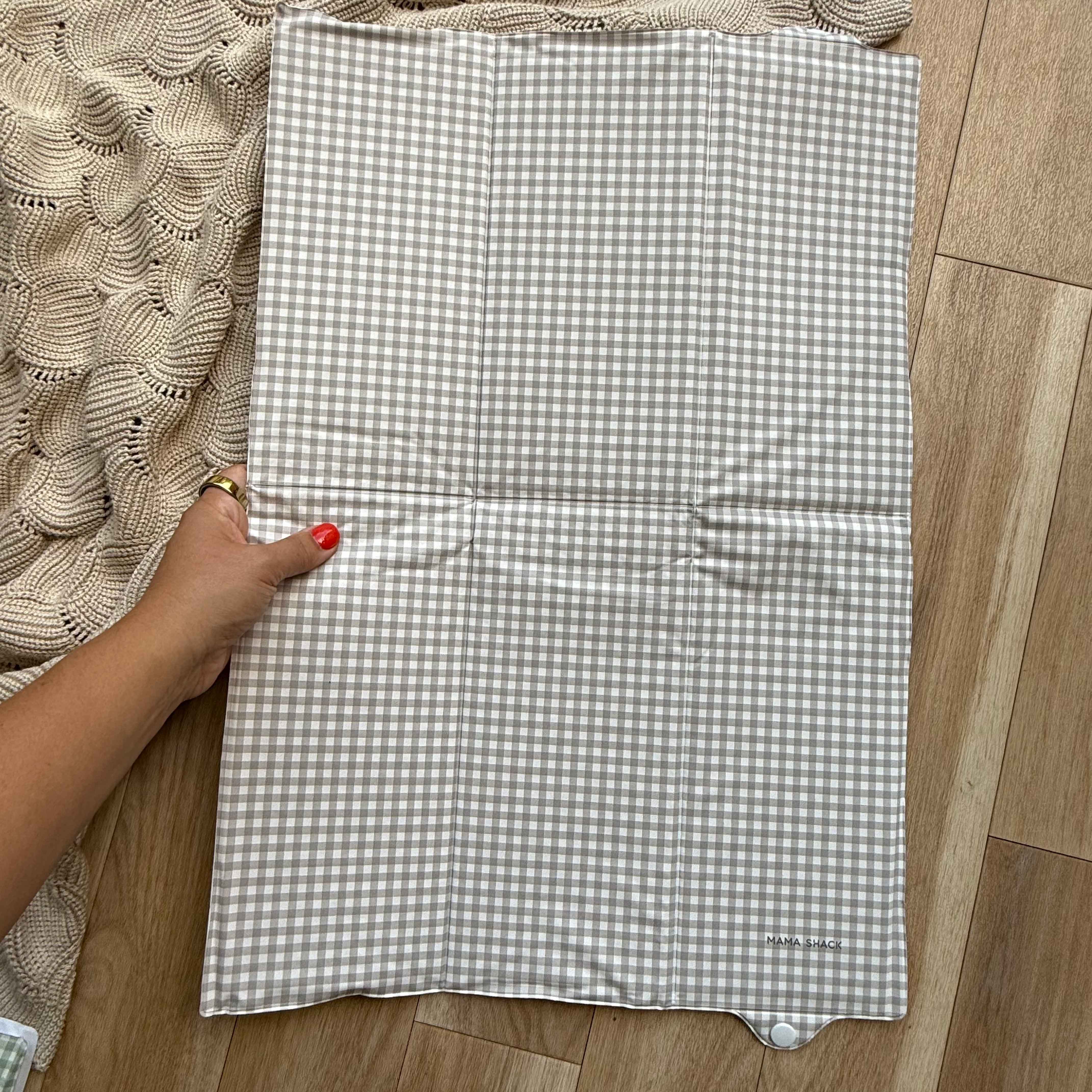 Foldable Travel Changing Mat - Greige Gingham