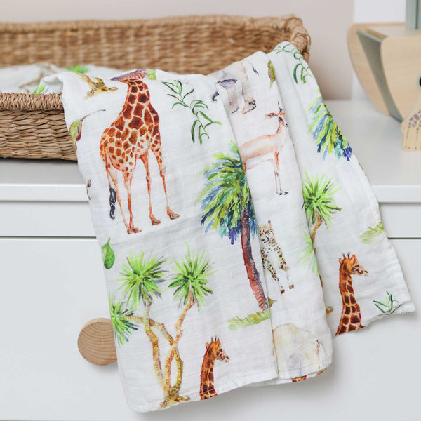 Organic Muslin Swaddle Blanket Wild Safari Mama Shack