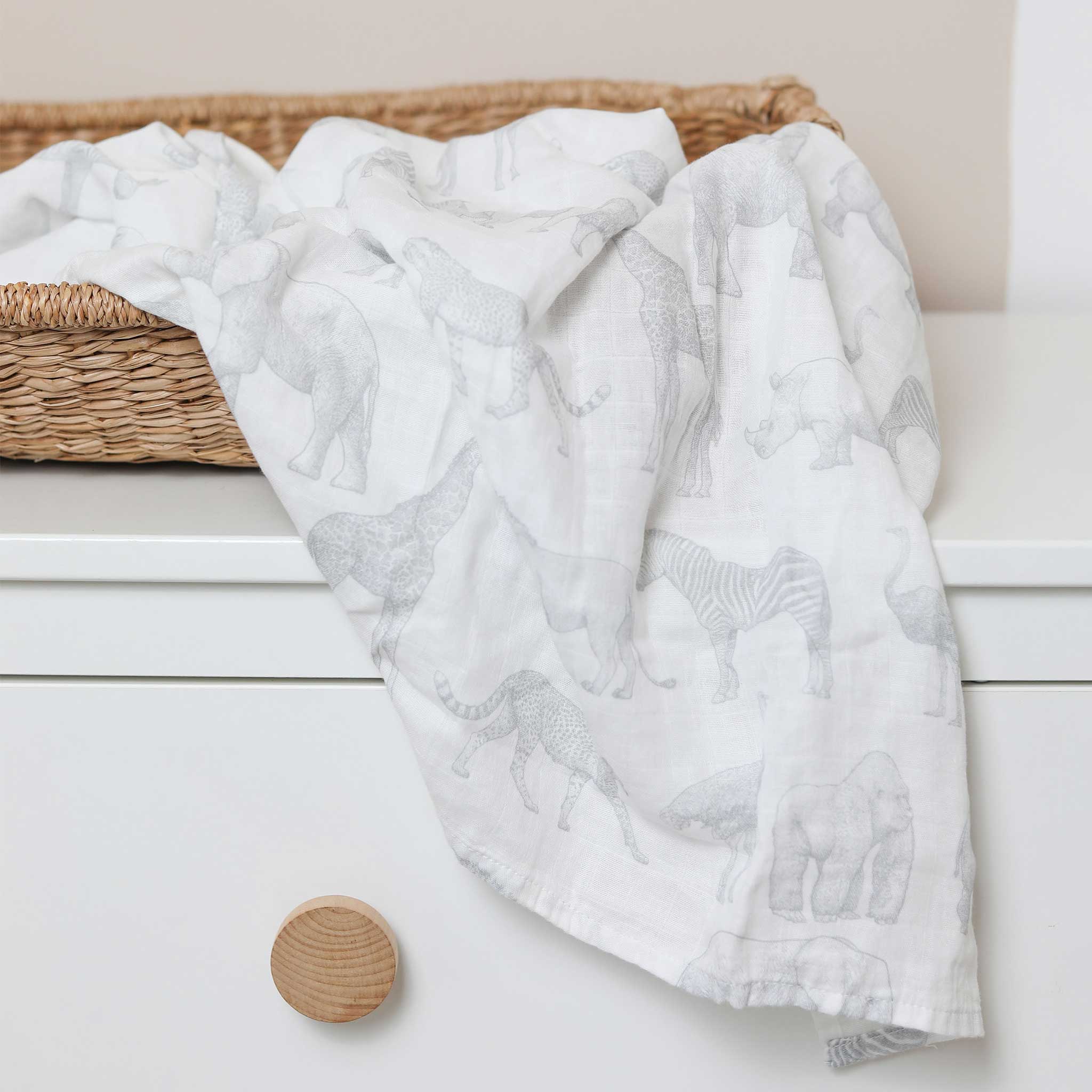 Organic Muslin Swaddle Blanket Monochrome Safari