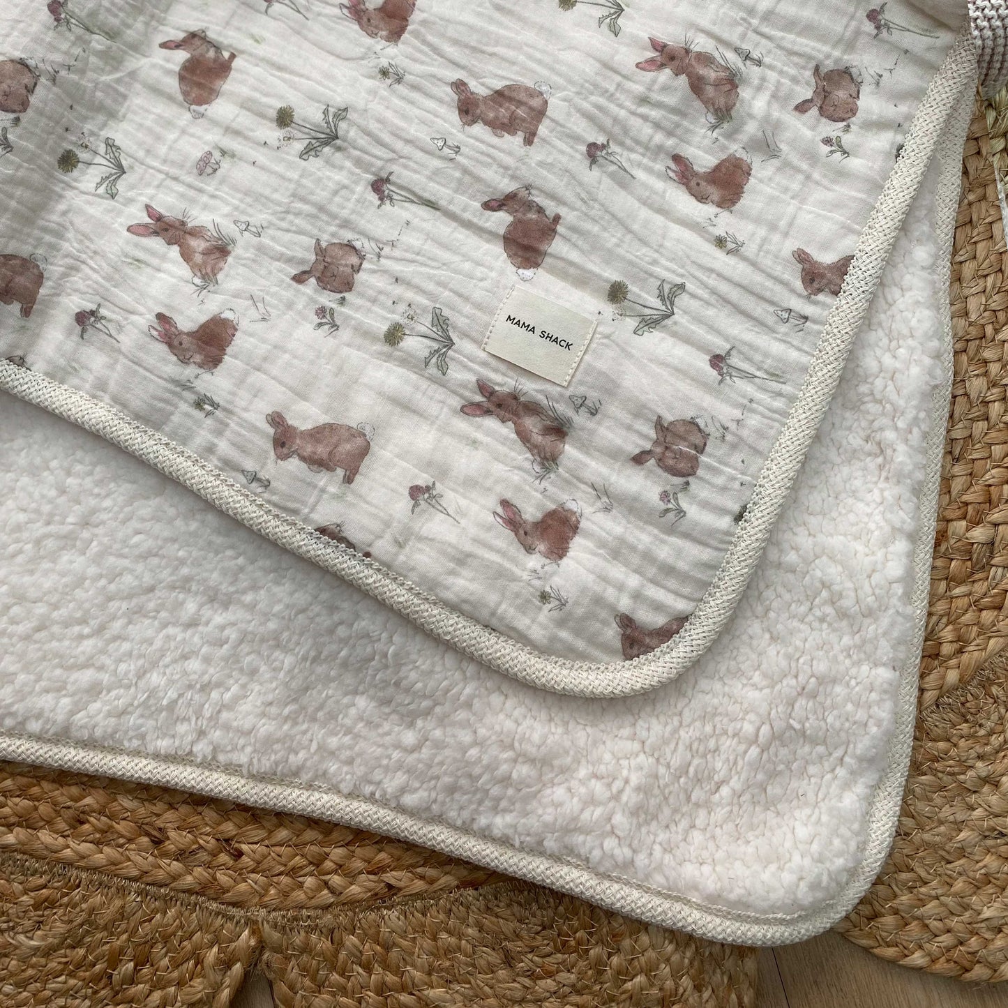 Muslin Sherpa Fleece Baby Blanket - Bunnies