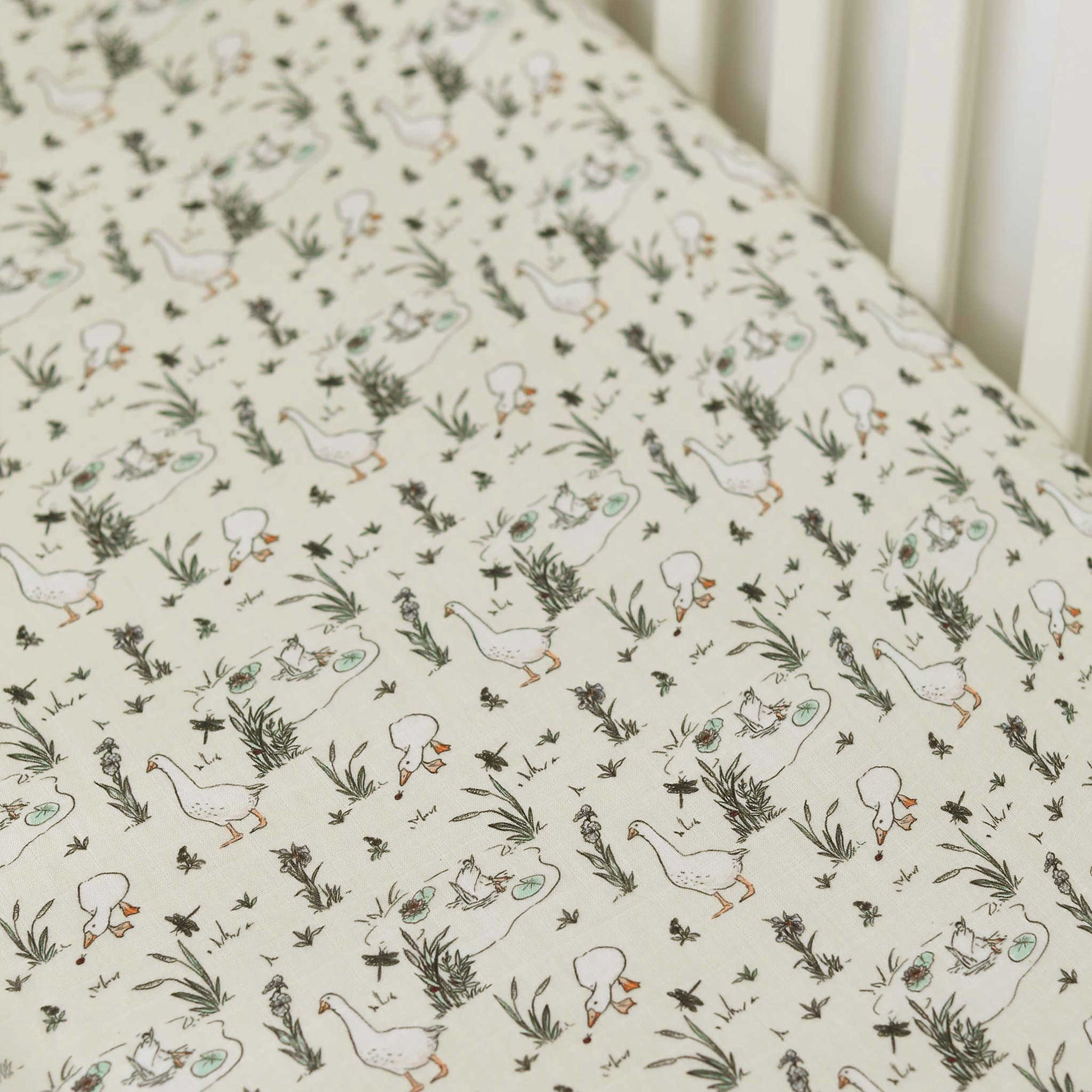 Cotton Muslin Fitted Cot Bed Sheet 140 x 70cm - Goose & the Ladybird