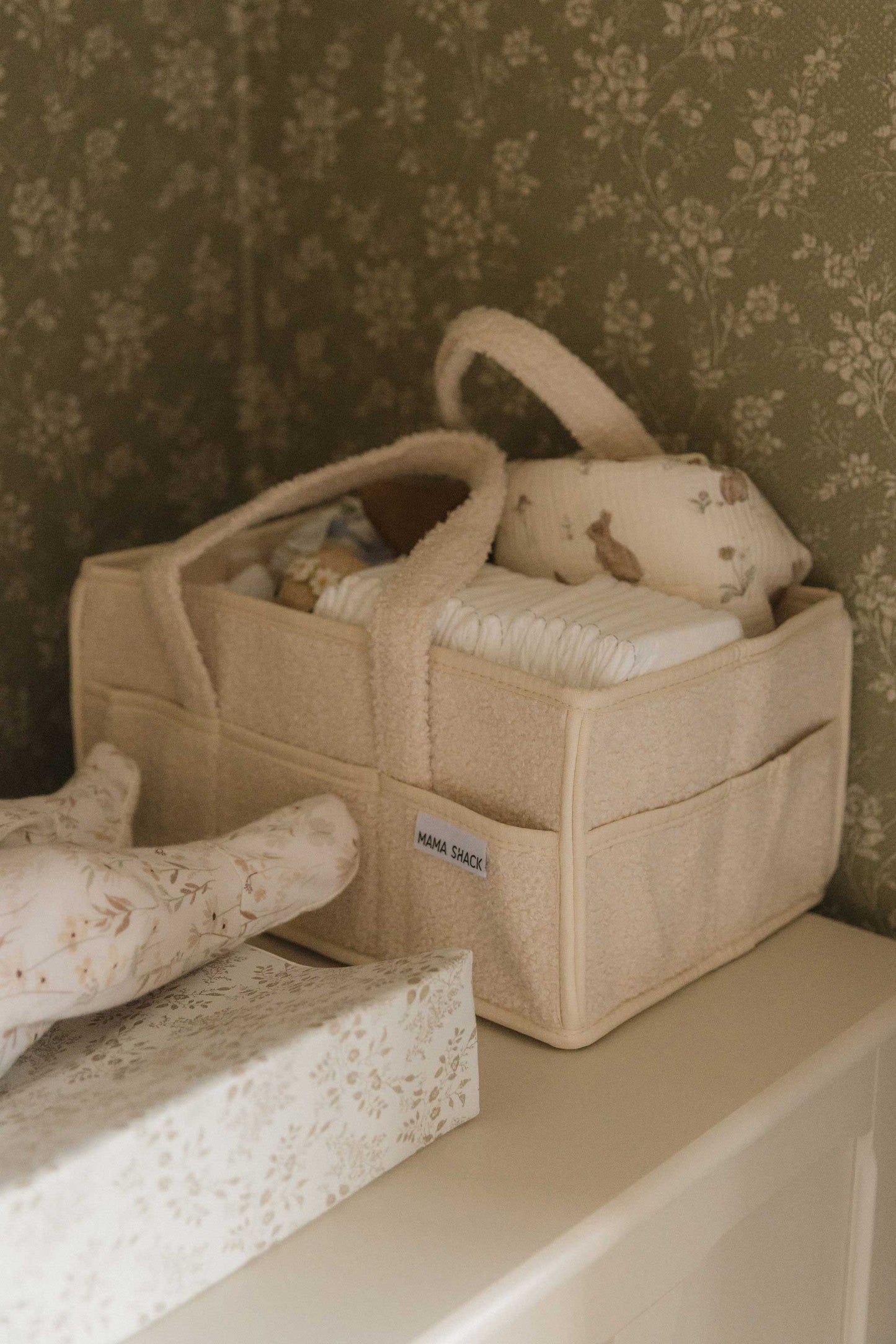 Nappy Caddy with pockets - Teddy Fleece - Ivory