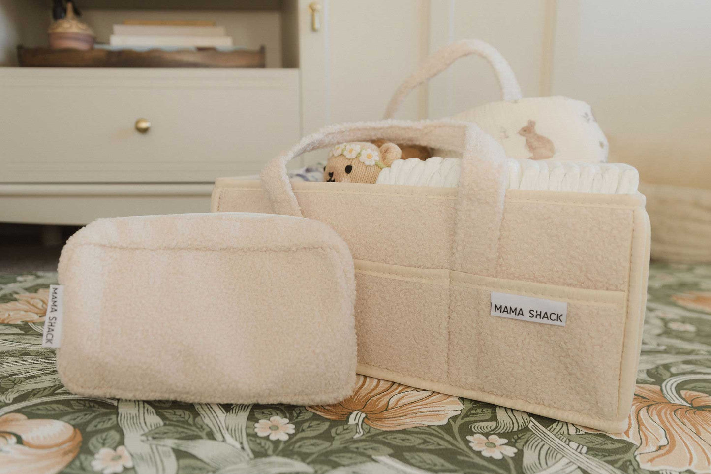 Nappy Caddy with pockets - Teddy Fleece - Ivory