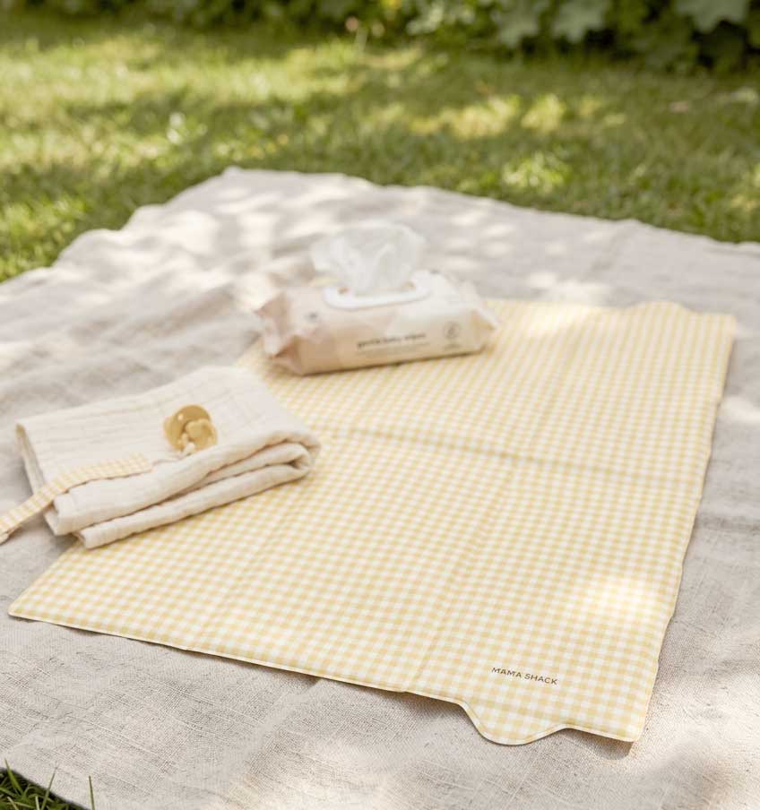 Foldable Travel Changing Mat - Butter Yellow Gingham