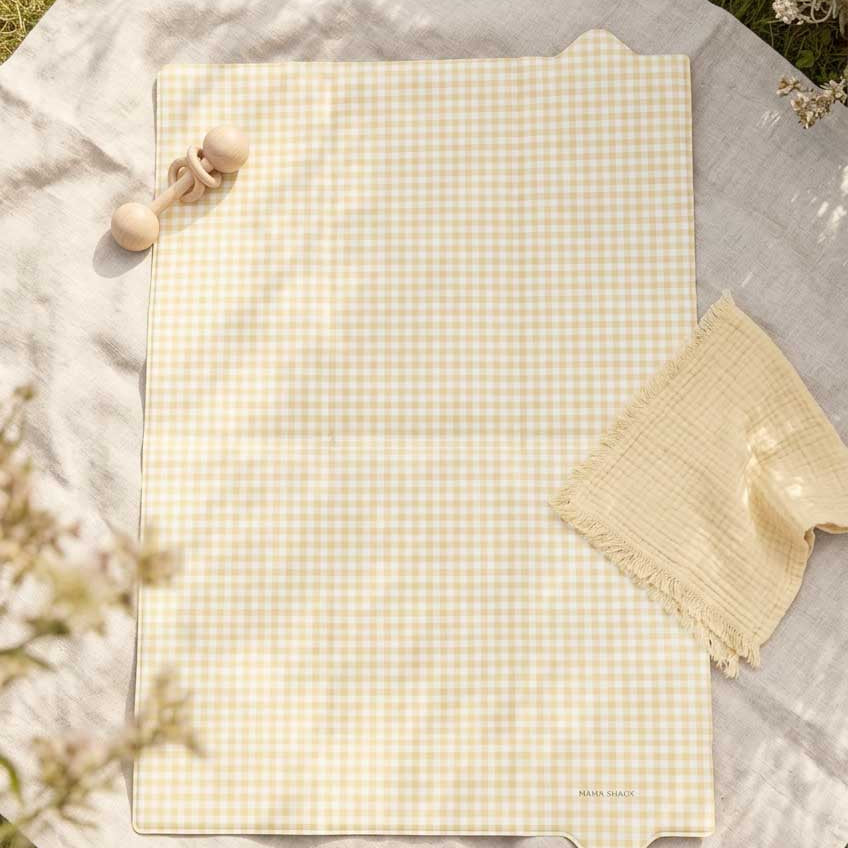 Foldable Travel Changing Mat - Butter Yellow Gingham