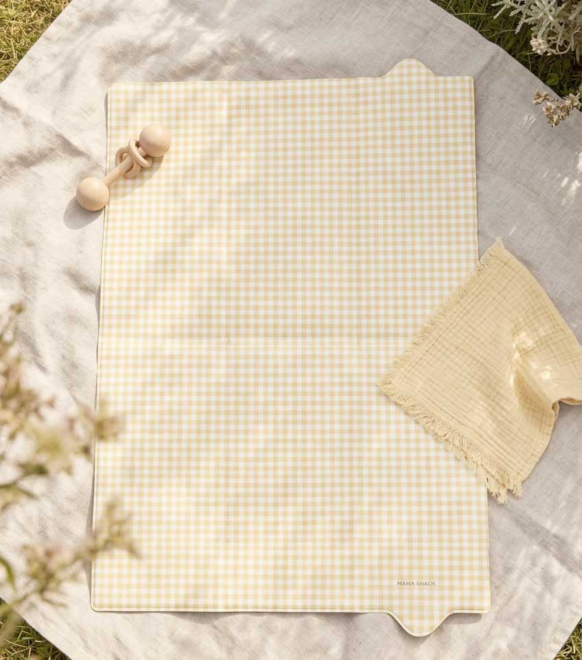 Foldable Travel Changing Mat - Butter Yellow Gingham
