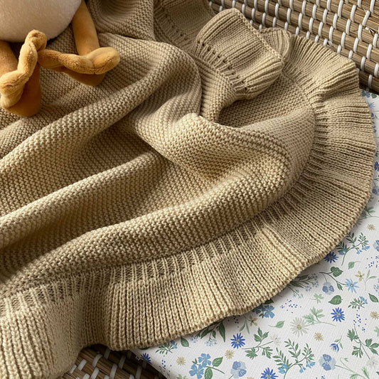 Knitted Frill Blanket - Latte