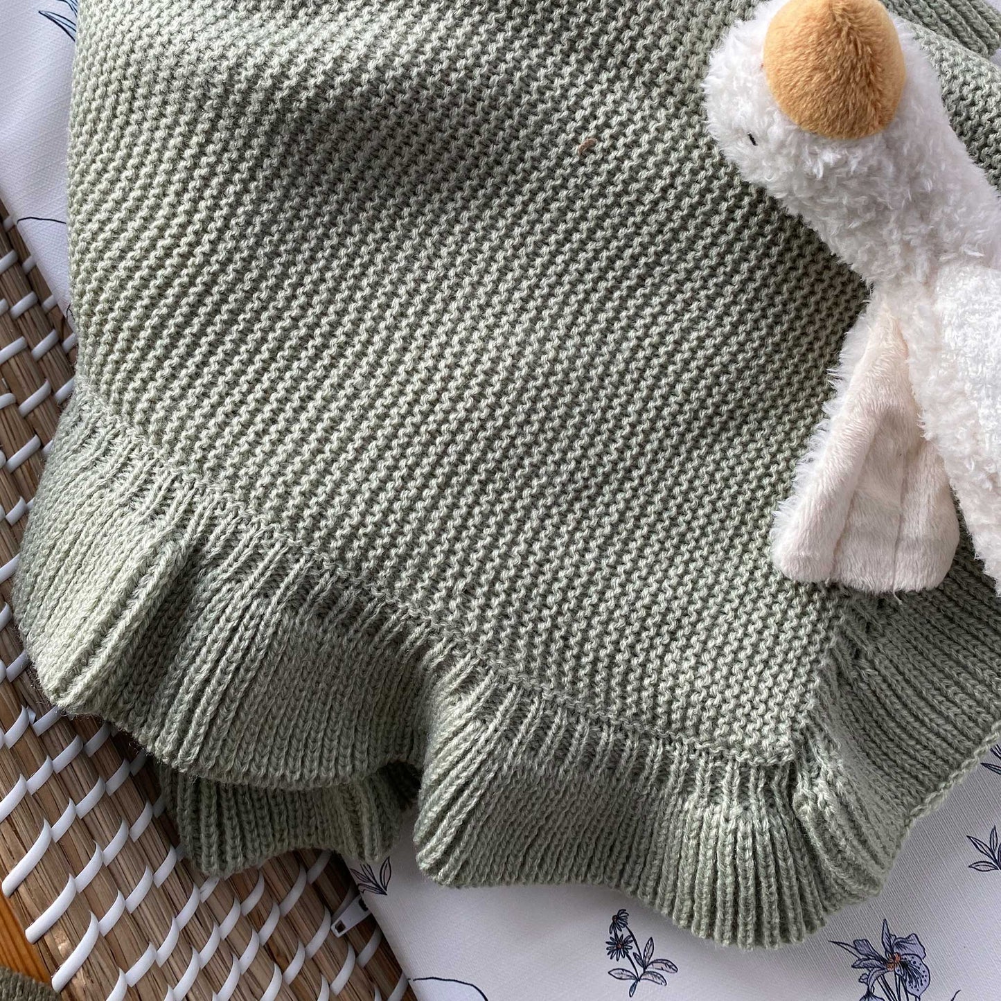 Knitted Frill Blanket - Sage
