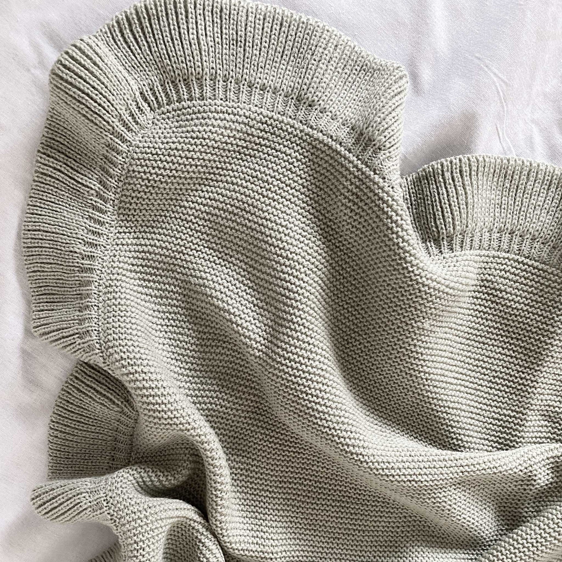 Knitted Frill Blanket - Sage