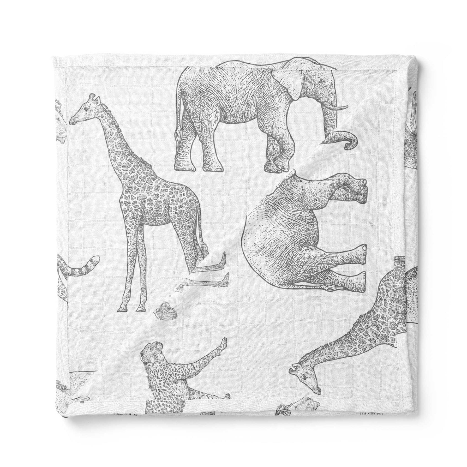 Organic Muslin Swaddle Blanket - Monochrome Safari