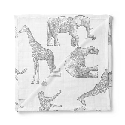 Organic Muslin Swaddle Blanket - Monochrome Safari