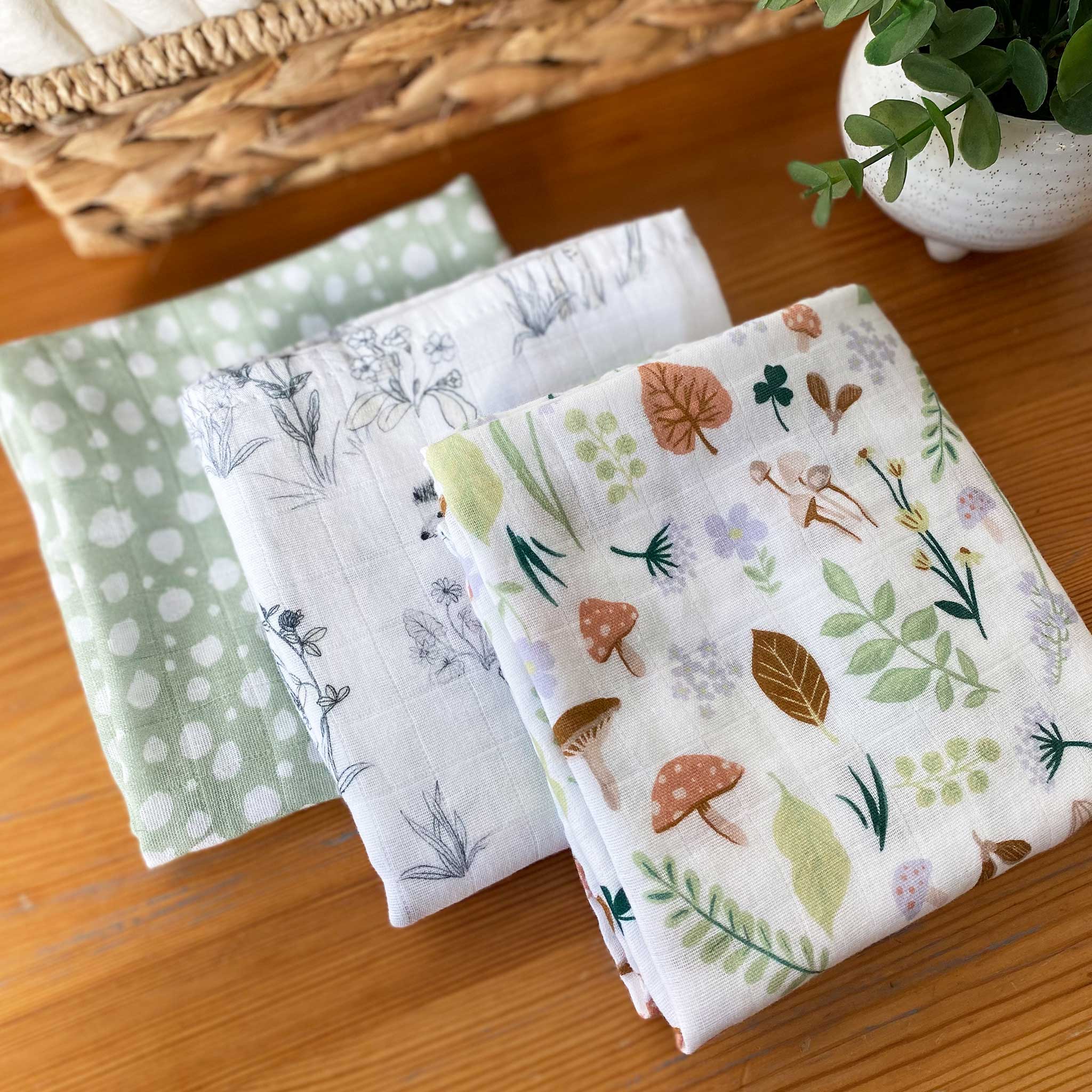 Organic Muslin Squares Set of 3 Woodland Mama Shack