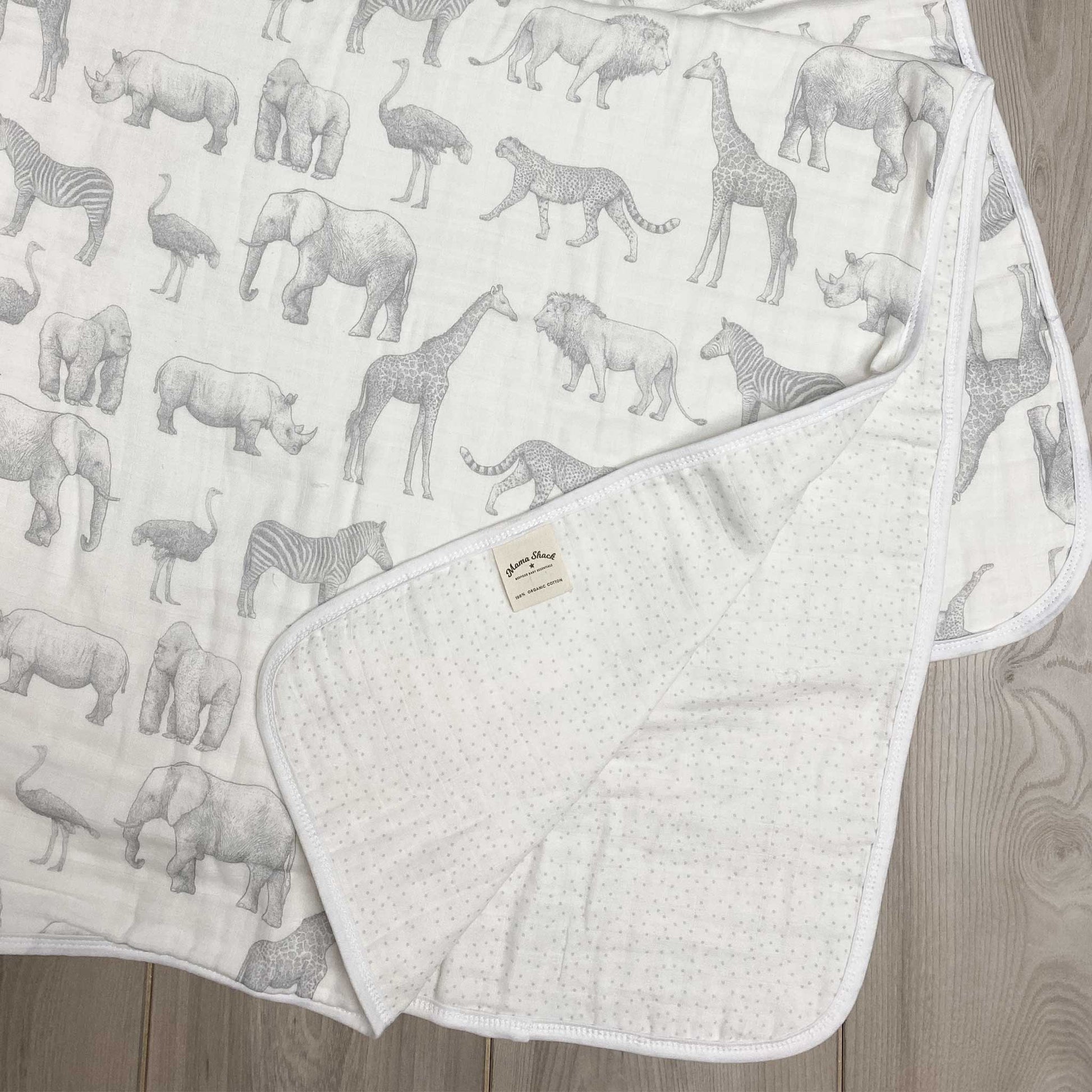 Organic Cotton Muslin Quilt Blanket - Monochrome Safari