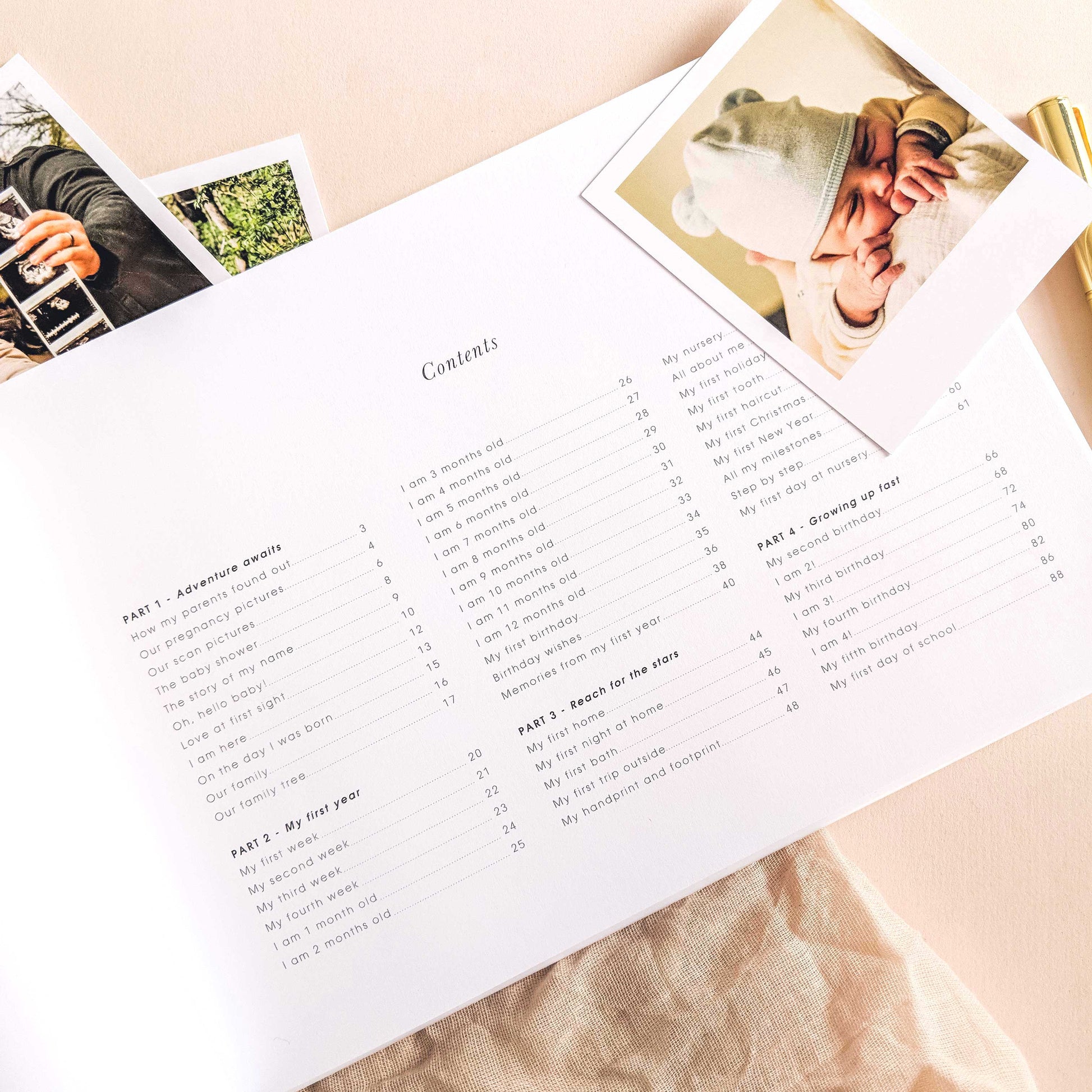 Baby Memory Book - Woodland Animals and Gold Foil