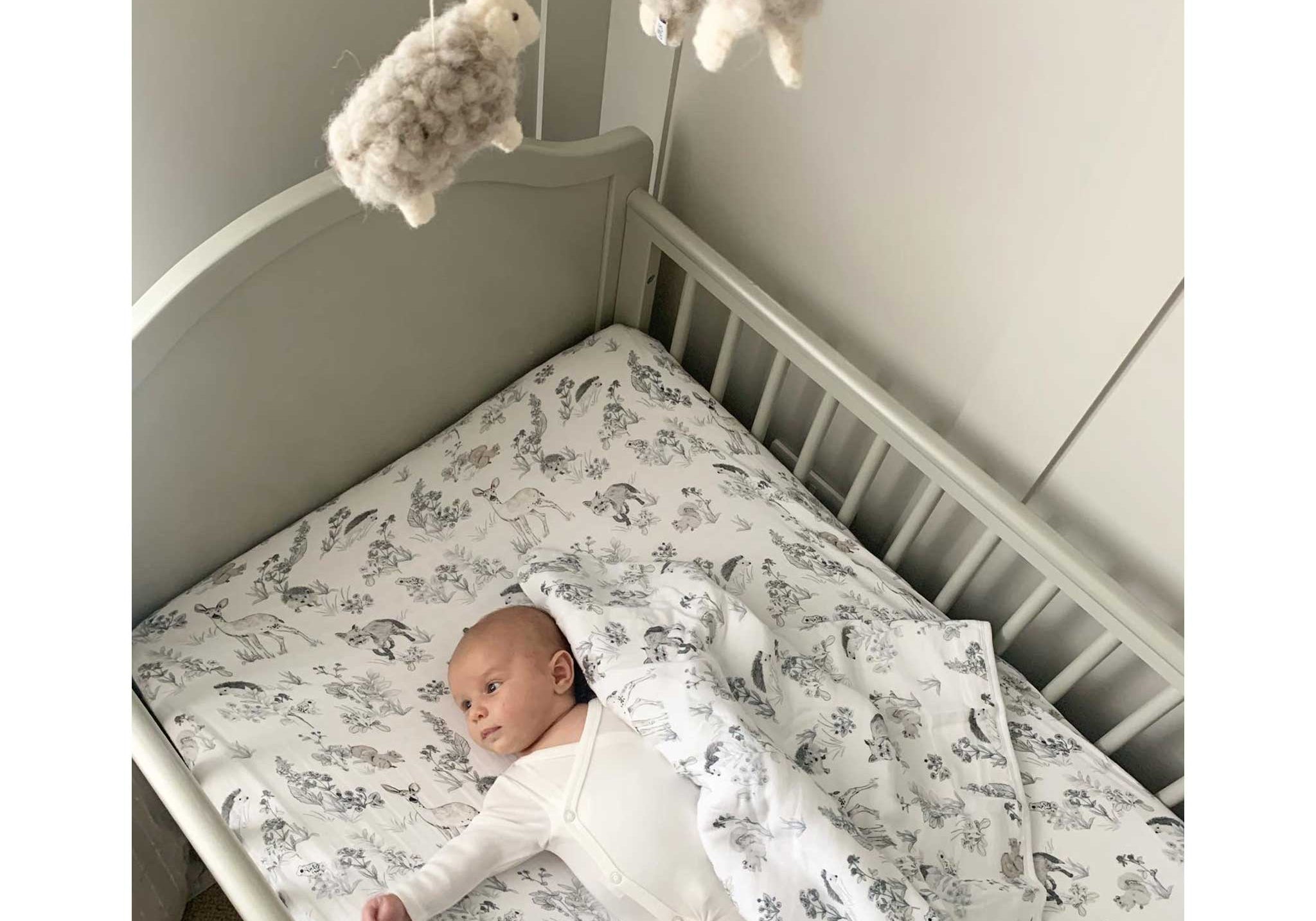 Organic Cotton Muslin Fitted Cot Bed Sheet 140 x 70cm - Woodland